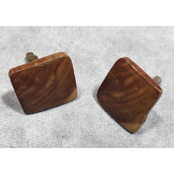 Vintage Brown Wood Square Retro Cuff Links - Picture 5 of 7